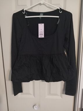 wild fable Black Long-Sleeve Peplum Tunic Top